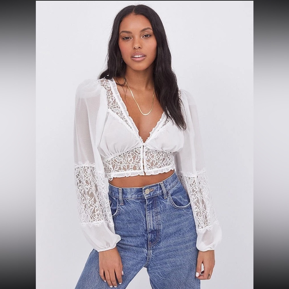 For Love And Lemons White Lace Freya Blouse XXS - Picture 3 of 7